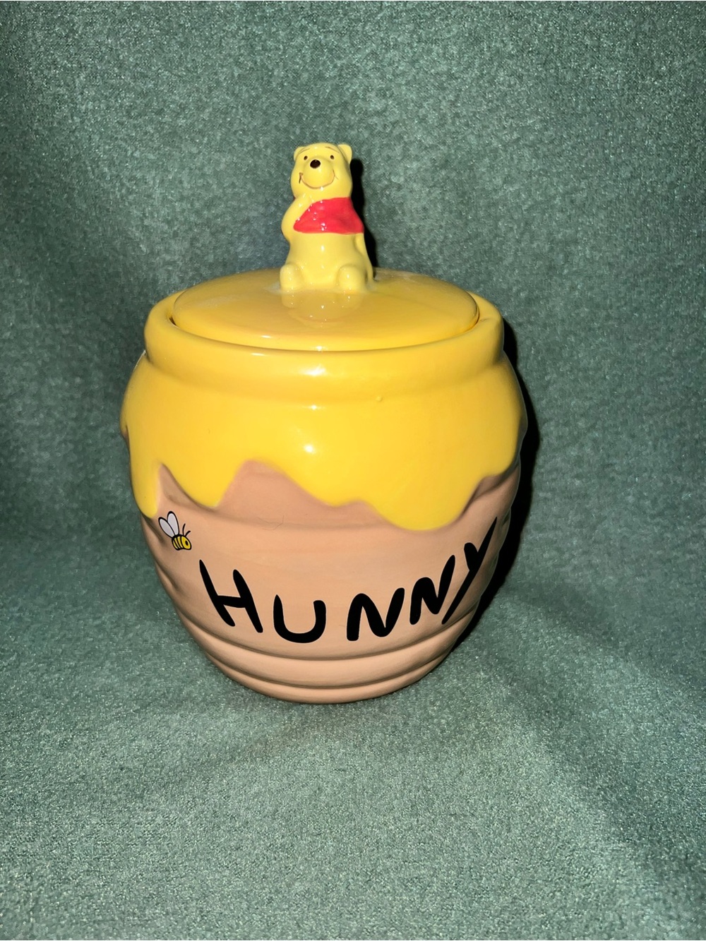 Disney Yellow Winnie the Pooh 'Hunny' Ceramic Jar with Red Scarf Detail